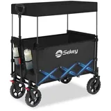 SEKEY XXL Bollerwagen Faltbar Kinder 150L 150KG, Faltbarer Bollerwagen mit Dach Klappbarer Handwagen mit Sonnenschutz für Ausflug Strand Camping, S4018, Schwarz