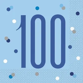 Unique 16 Servietten blau - Zahl 100