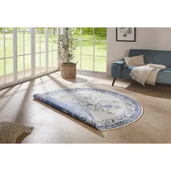 Teppich NORTHRUGS "Borbon Wendeteppich" Gr. 32, beige (creme, blau), H:5mm Ø:140cm, Polypropylen (PP), Teppiche, In-& Outdoor, Wetterfest, Balkon, Garten, Wohnzimmer, Wasserfest