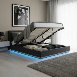 [en.casa] LED Polsterbett Tröstiar 180x200cm Schwarz