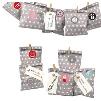 DIY Adventskalender zum Befüllen Bescherung, Papiertueten flach 13x16,5cm, taupe Stern, Ziffern bunt - Taupe/Bunt