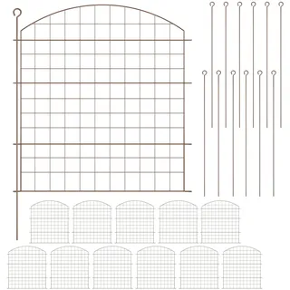 Relaxdays Teichzaun, 12 Zaunelemente, je HxB: 78 x 75 cm, Oberbogen, zum Stecken, Metall, Garten, Pool, Beetzaun, braun