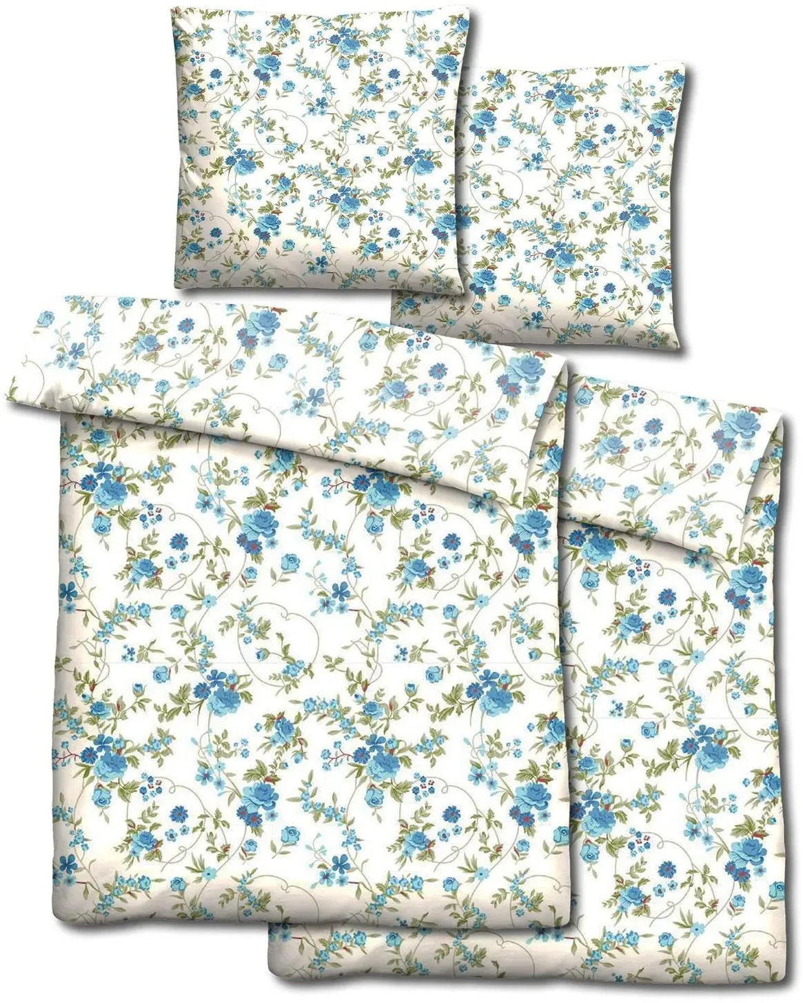 Doppelpack CloudComfort Basic Mikrofaser Bettwäsche blaue Blumen 135 x 200 + 80 x 80 cm