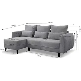 Kaiser Möbel Ecksofa Selio mit Schlaffunktion und Bettzeugcontainer Grau Links - Grau