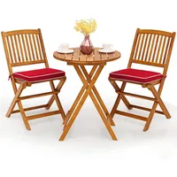 LuxusKollektion Balkonset 3tlg. Gartenmöbel Set Akazienholz klappbar Rundtisch 2 Stühlen Kissen