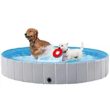Yaheetech Hundepool Ø 100/120/140/160/180 cm, Planschbecken für Hunde Swimmingpool Hundebadewanne, faltbar grau Ø 180 cm x 180 cm x 180 cm x 30 cm