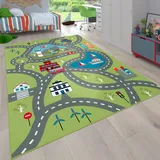 Paco Home Kinderteppich »Bino 562«, rechteckig, 4 mm Höhe, Kurzflor, Straßen-Spiel-Teppich, Motiv Flughafen, Kinderzimmer grün