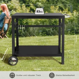 Royal Gourmet Beistelltisch 85 x 50 cm wetterfest schwarz