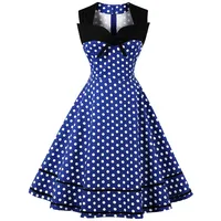 AXOE Damen Rockabilly Kleid 50er 60er Jahre Vintage Elegant Festlich Cocktailkleid für Hochzeitsgast Blau mit Weißen Punkten, Gr. 36, S - S