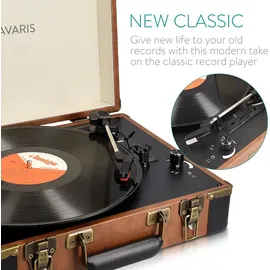 Navaris Retro Koffer Plattenspieler mit Lautsprecher - USB Port zum Digitalisieren - 35,5x11,5x27,5cm - Vintage Schallplatten Spieler Braun-Schwarz - Braun