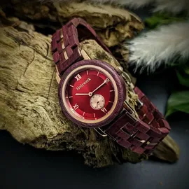 Holzwerk Germany Holzwerk BURSCHEID kleine Damen Holz Armband Uhr in lila braun, gold rot