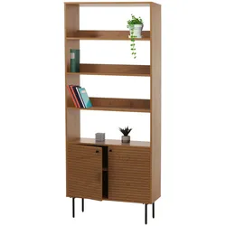 Bücherregal MCW-N78, Bücherschrank Hochschrank, skandinavischer Stil Metall Holz Melamin MVG 200x80x30cm ~ natur