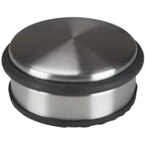 Perel Türstopper Boden ohne Bohren, Tuerstopper Edelstahl, Tür Stop rund, Tür Stopper, Türpuffer, Türhalter, Türfeststeller, rutschfester Boden Gummiring zum Schutz, silbergrau, 10 x 4 cm, 1 kg