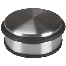 Perel Türstopper Boden ohne Bohren, Tuerstopper Edelstahl, Tür Stop rund, Tür Stopper, Türpuffer, Türhalter, Türfeststeller, rutschfester Boden Gummiring zum Schutz, silbergrau, 10 x 4 cm, 1 kg
