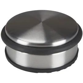 Perel Türstopper Boden ohne Bohren, Tuerstopper Edelstahl, Tür Stop rund, Tür Stopper, Türpuffer, Türhalter, Türfeststeller, rutschfester Boden Gummiring zum Schutz, silbergrau, 10 x 4 cm, 1 kg