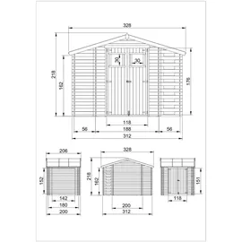 TIMBELA Gartenhaus M389+M389G 2 x 2,06 m Beige