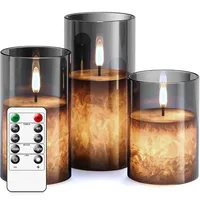 salipt LED Kerzen mit Fernbedienung Timer Funktion mit Glas Tasse, Flackernde Flammenlose, Echtwachskerze, Batteriebetrieben - Grau