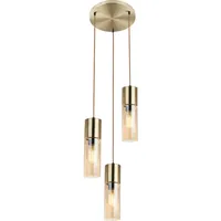 GLOBO LED Pendelleuchte 3 flammig Decken Hängelampe Metall Glas Pendellampe Hängeleuchte, Metall Messing Glas amberfarben, 3x 7W 3x 806lm warmweiß, DxH 30 x 150cm