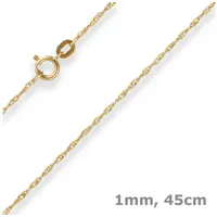 Schmuck Krone Goldkette 1mm Singapurkette aus 585 Gelbgold 45cm, Gold 585 goldfarben