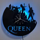 The Queen Rock-Musikband, Vinyl-Wanduhr, LED, 7 Farben, Nachtlampe, Retro-Wanduhr, Wohnzimmer, Küche, einzigartiges Geschenk, handgefertigte Wanddekoration (mit Licht)