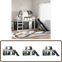 Vidaxl - Etagenbett mit Rutsche und Gardinen Weiß und Schwarz 90x190 cm - Kinderhochbett - Holzbetten - Etagenbett - Jugendzimmermöbel - Hochbett Mit