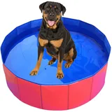 Faltbar Hundepool,Hundepool für KleineHunde,Hundeschwimmbecken,PVC Hundepool,Schwimmbad Für Hund,rutschfest Planschbecken für Hunde,Schwimmbecken für Hund,Kinderschwimmbad,30x10cm,BlauRot,1 Stück