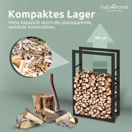 holz4home® Kaminholzregal aus Metall Schwarz inkl. Ofenhandschuh 60x25x100cm