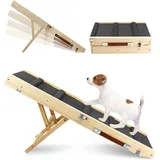 TINMAGI Hunderampe,Hundetreppe aus Holz,Tragbare Katzen Rampe für Bett Sofa, 4 Höhenverstellbare von 25CM bis 48CM mit Rutschfester Trittmatte, Hölzerne Haustierrampe Klappbar für Bett Oder Sofa