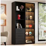 Odikalo Glasvitrine Vitrinenschrank Eckvitrine mit LED-Beleuchtung und Stauraum (LED-Vitrine 80 x 40 x 160 cm - Bücherschrank mit Tür aus gehärtetem Glas und LED-Beleuchtung, 3 Schubladen und 3 offene Fächer, Aluminiumrahmen, mehrfarbige LEDs, Soft-Close-Scharniere, Küchenschränke, Schwarz) schwarz