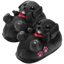 corimori Tier Pantoffeln für Erwachsene Einheitsgröße 34-44 Plüsch Hausschuhe (Packung, Geschenk) EU Einheitsgröße 34-44, Buddy der Labrador, für Kinder und Erwachsene schwarz