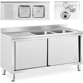 Royal Catering Spülenschrank - 2 Becken - - Edelstahl - 400 x 60 cm