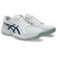 Asics Hallenschuh ASICS "UPCOURT 6", Herren, Gr. 49, weiß (weiß, tranquil teal), Synthetik, Schuhe Hallenschuh, besonders geeignet für Handball und Volleyball