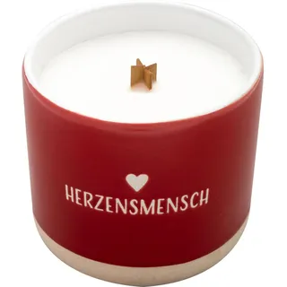 GRUSS & CO Kerze mit Motiv "Herzensmensch" | Kerze in Steinzeug-Becher, Sojawachs, mit Holzdocht, Höhe 7,6 cm, Durchmesser 8,6 cm | Dekoartikel, Geschenk | 73942