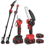 Elektrischer Hochentaster Und Teleskopstangen-kettensägen-set, 2 M Verstellbare Teleskopstange + Bürstenlose 6-zoll-kettensäge + 25-mm-elektro-hochentaster, Mit 2 Batterie