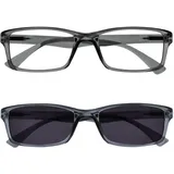 OPULIZE Die Lesebrille Unternehmen Grau Leser Mit UV400 Sonne Leser Wert Doppelpack Designer Stil Herren Damen Lesehilfe RS92-7 +1,00