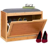 Relaxdays Schuhbank mit großer Sitzfläche, Schuhkipper für Diele u. Flur, 2 verstellbare Fächer, aus Bambus, natur/grau, 1 Stück