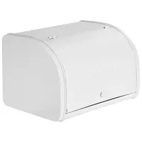 Beliani Brotkasten Metall weiß mit Deckel 39 x 24 x 21 cm ʺBreadʺ Schriftzug Caroube