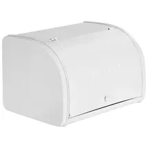 Beliani Brotkasten Metall weiß mit Deckel 39 x 24 x 21 cm ʺBreadʺ Schriftzug Caroube