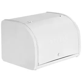 Beliani Brotkasten Metall weiß mit Deckel 39 x 24 x 21 cm ʺBreadʺ Schriftzug Caroube