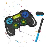Relaxdays Pinata Set Gamer Stab & Maske Blau,Gelb,Rot