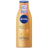 NIVEA Body Lotion Straffend + Bräunend Q10 (200 ml), Pflege für eine sanfte Bräune mit frischem Sommerduft, straffende Anti-Age Hautpflege mit Q10