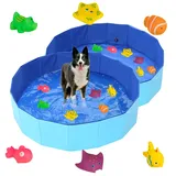 Recitem Katzenpool, Hundepool Spielzeug mit Fisch Spielzeug, Tragbares Katzenpool Hundepool, Interaktives Katzenspielzeug, Klein Planschbecke, Sommer Wasserspielzeug für Katze Hund (50cm × 10cm * 2)