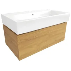 Badezimmerschrank mit Waschbecken SAT Feel 80x30x46 cm honig eiche matt SATFEEL80DMU2