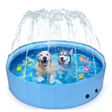 Nobleza Hundepool mit Sprinkler, Planschbecken für Große Hunde, 2 in 1 Faltbarer und Tragbarer PVC Schwimmbecken für Hunde, rutschfeste Hundebadewanne für Den Somme, 180 * 30cm