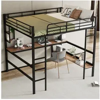 OKWISH Hochbett Hochbett aus Metall mit integriertem Schreibtisch (Regalen und Bücherregal für Kinder, Jugendliche und Erwachsene, 140x200cm) ohne Matratze schwarz