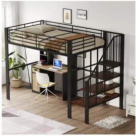 stilvora Hochbett 140 X 200 Cm, Doppelbett Mit Treppe Und Großem Stauraum Unter Dem Bett, Ohne Matratze, Schwarz