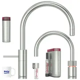 Quooker - Nordic Round Twintaps, Hahnfarbe:-Voll-Edelstahl, Warmwasser Reservoir für Heißwasseraufbereitung (kombinierbar mit Cube):-COMBI+ (ohne hausseitigen Warmwasseranschluss), Kaltwasser und Sprudel Reservoir (kombinierbar mit Heißwasseranlage):-ohne