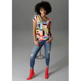 Aniston CASUAL T-Shirt im Material- und Mustermix blau|bunt|grün|rosa|rot|schwarz 46 EU