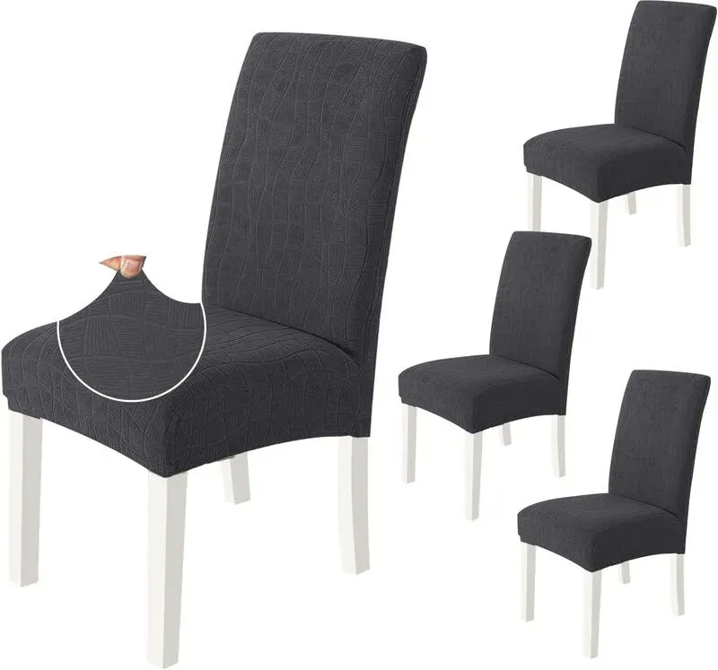 YSTYLE Dining Chair Covers Seat, Chair Slipcover for Dining Room, 4 Pieces, BW, Dark Grey
