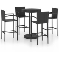 vidaXL 5-tlg. Gartenbar-Set Poly Rattan Schwarz